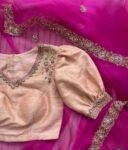 Pink Organza Silk Saree: Hand Embroidered Blouse, Maggam