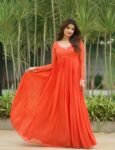 Orange Georgette Anarkali Suit: Hand Embroidered Anarkali Dress,orange