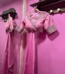 Pink silk saree with hand embroidered blouse