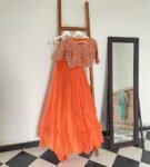 Orange Hand-Embroidered Lehenga Set: Indian Wedding Party Dress,cocktail