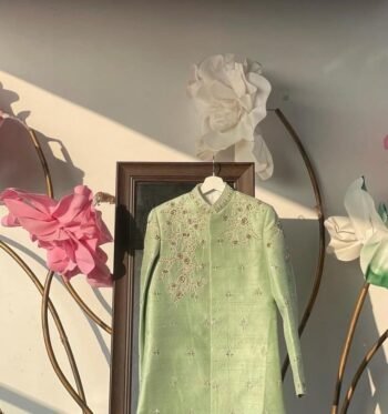 Hand Embroidered Raw Silk Mens Kurta: Indian Wedding